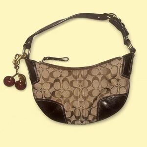 Vintage Y2K 2000s 🍒 Coach Signature Shoulder Bag Hobo Style w/ Cherry Charm